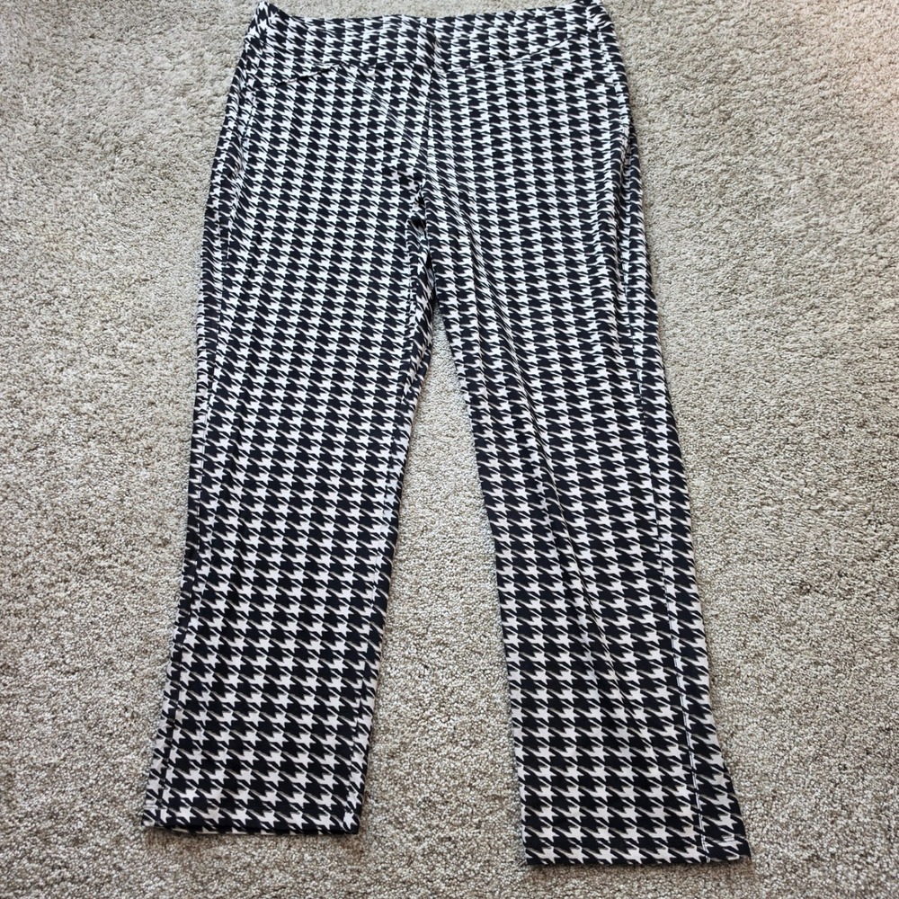 Chico's Travelers Pants Womens 3 16 Rayon Houndstooth Cropped Career Black